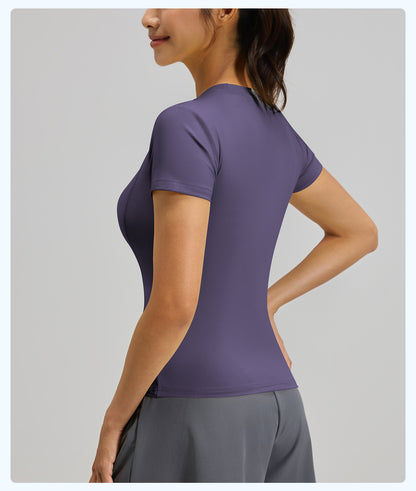 Women's Slim Fit Yoga Short Sleeve Top, Lightweight Stretch Sports T-Shirt, Breathable Activewear Ideal for Running, Gym Fitness and Daily Workout