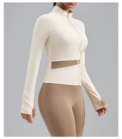 Women’s Color Block Yoga Jacket, Stretchy Fabric Sports Top for Fitness Workout Training
