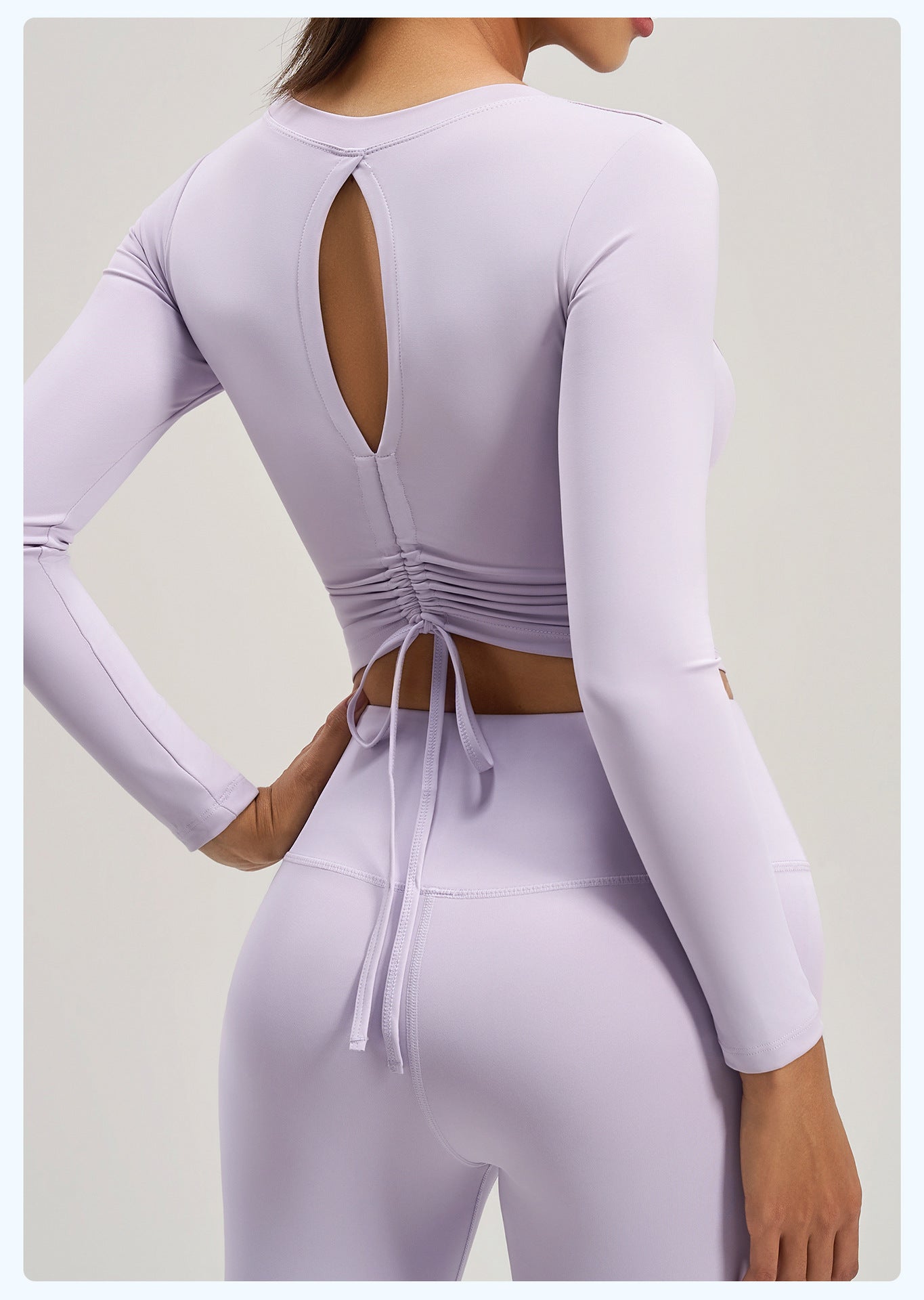 Women's New Ruched Slim Fit Long Sleeve Yoga Top, Beauty Back Design With Built-in Pads For Running Fitness