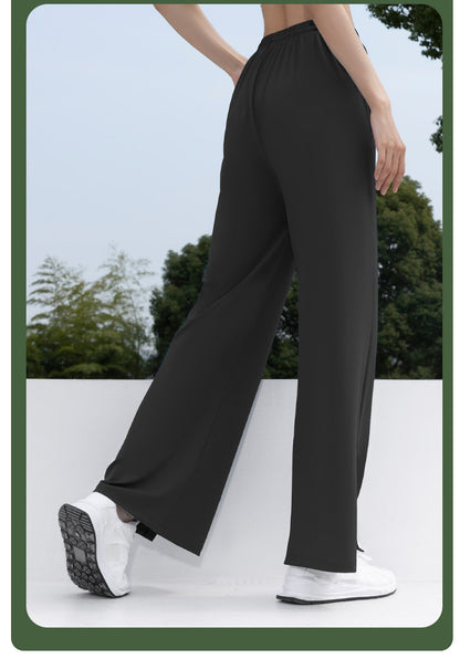 Women's Sun Protection High-Waist Wide Leg Pants, Ice-Silk Bare Feel High-Elastic Flare Sports Pants, UV Protection Trousers
