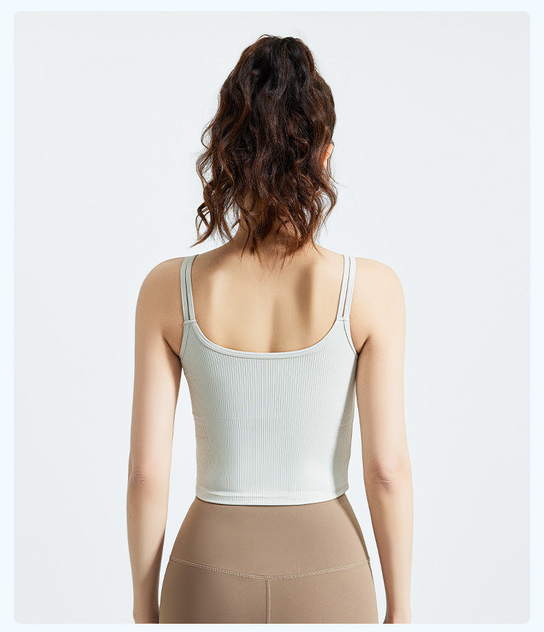 New Striped Yoga Tank Top for Women, High Elastic & Breathable, U-Shaped Beauty Back with Fixed Bra Pads Sports Bra