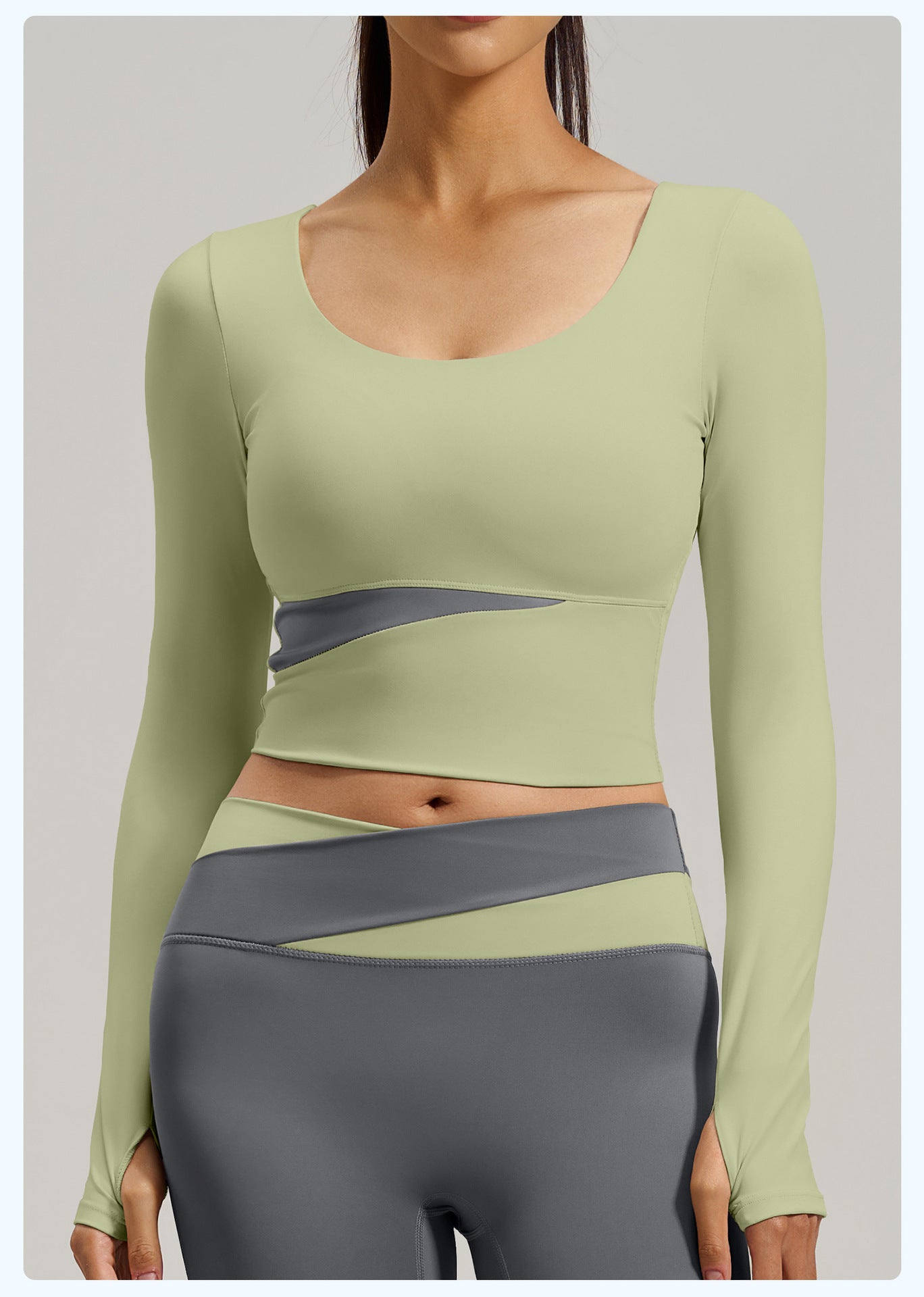 Women's Peach Color Block Long Sleeve Yoga Top, Naked Feel Slim Fit Sports Running Workout Shirt