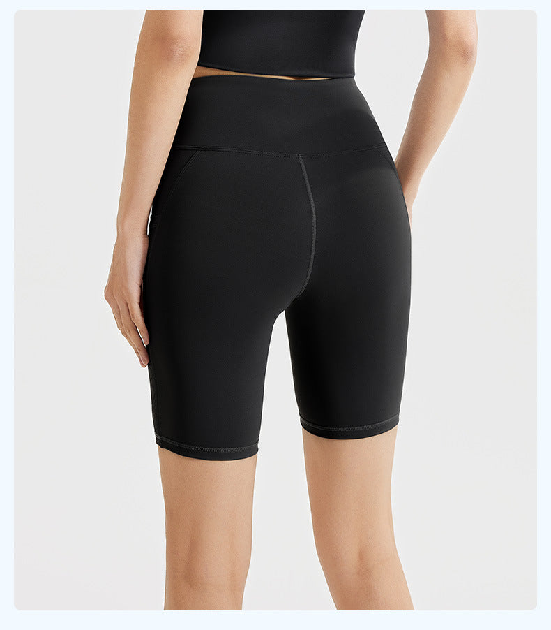 Women's Striped Yoga Shorts with Pockets, High Waist Butt Lifting Tummy Control, Workout Running Tight Yoga Pants