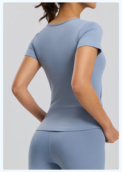 Women's V-Neck Ruched Yoga Short Sleeve – Naked Feel, Quick-Dry, Workout Running Top