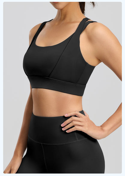 Women's Yoga Sports Bra, Push-Up Double Strap, Removable Pads, High-Impact Shockproof Naked Feeling Workout Bra