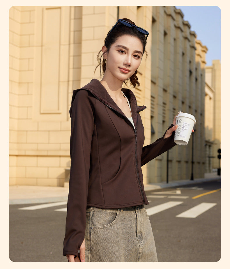 Women's New Winter Fleece Lined Thick Yoga Jacket, Slim Fit Zip Up, Windproof Hooded Sports Coat