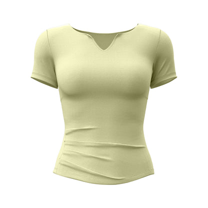 Women's V-Neck Ruched Yoga Short Sleeve – Naked Feel, Quick-Dry, Workout Running Top