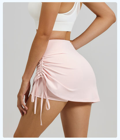 New Ruched Sports Skort Women, High Waist Anti-Exposure Running Shorts, 2-in-1 Short Yoga Skort