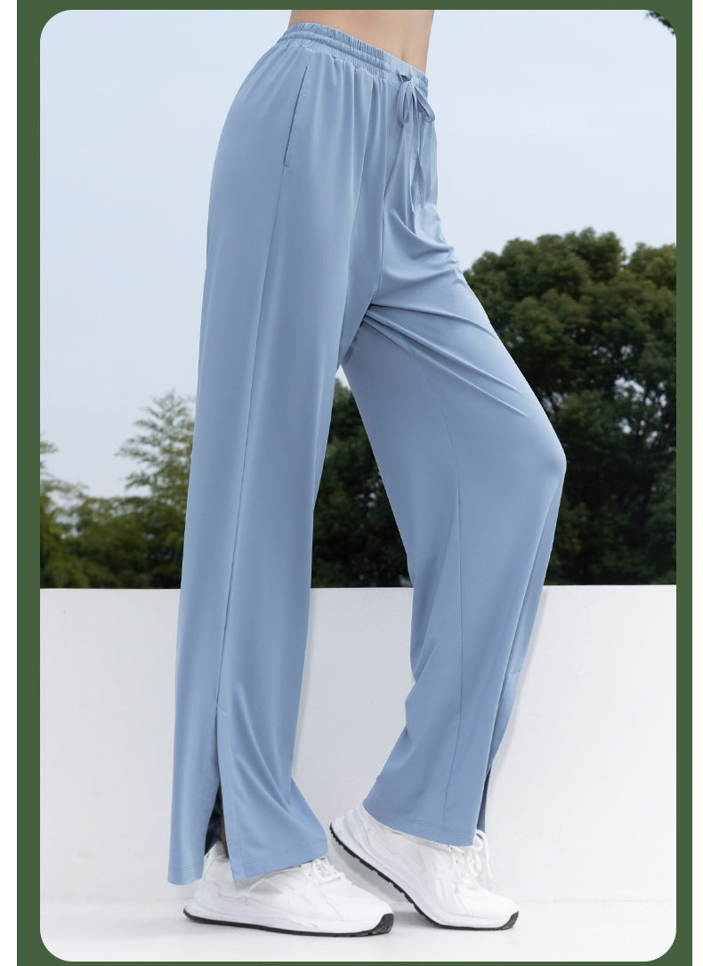 Women's Sun Protection High-Waist Wide Leg Pants, Ice-Silk Bare Feel High-Elastic Flare Sports Pants, UV Protection Trousers