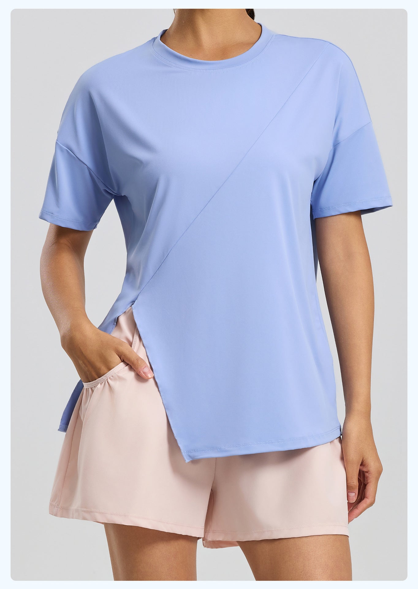 New Women's Split Hem Loose Long Sleeve Yoga Top, Casual Yoga Shirt for Running, Training & Fitness