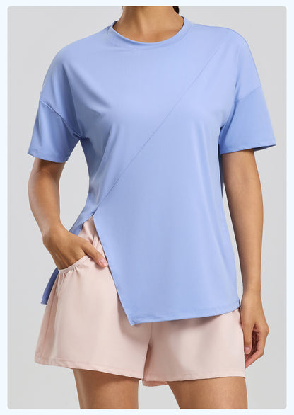 New Women's Split Hem Loose Long Sleeve Yoga Top, Casual Yoga Shirt for Running, Training & Fitness