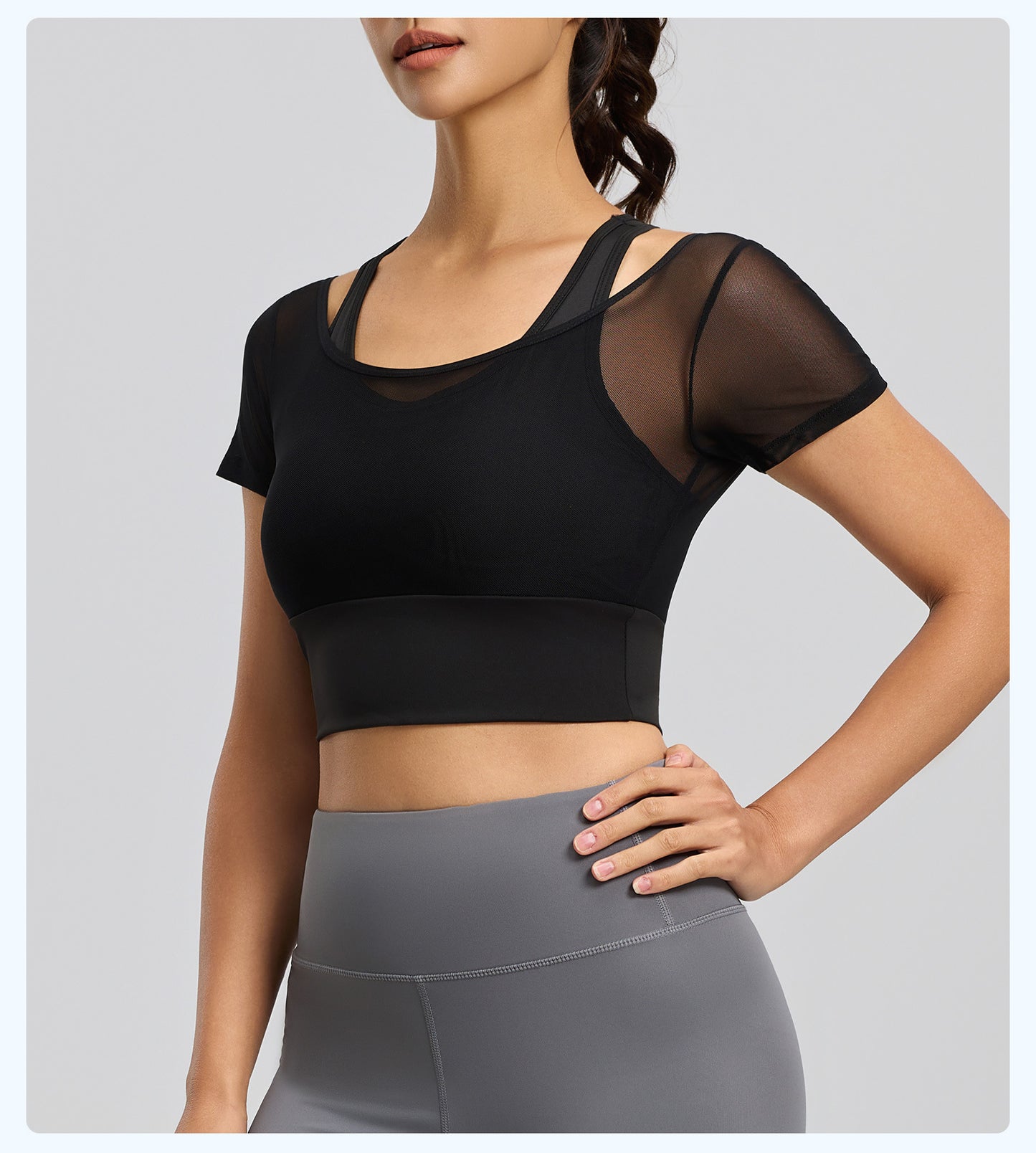 Women's Mesh Sports Short Sleeve with Built-in Bra Pad, Naked Feel, High Stretch, Summer Yoga & Running Top