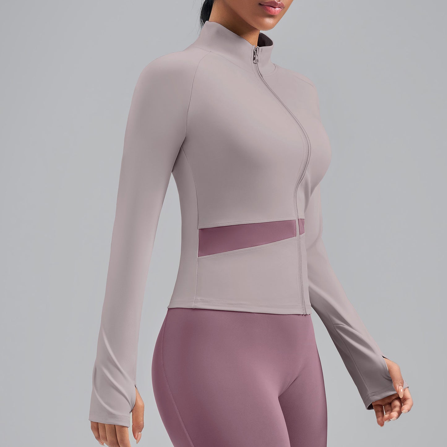 Women’s Color Block Yoga Jacket, Stretchy Fabric Sports Top for Fitness Workout Training