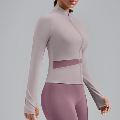 Women’s Color Block Yoga Jacket, Stretchy Fabric Sports Top for Fitness Workout Training