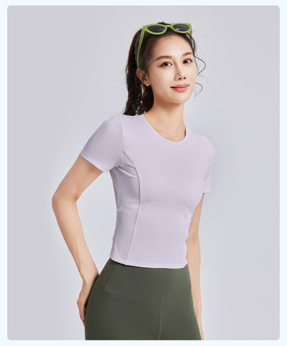 New Drawstring Ruched Yoga Crop Top for Women, Built-in Fixed Chest Pad, Slim Fit Beauty Back Sports Fitness Top