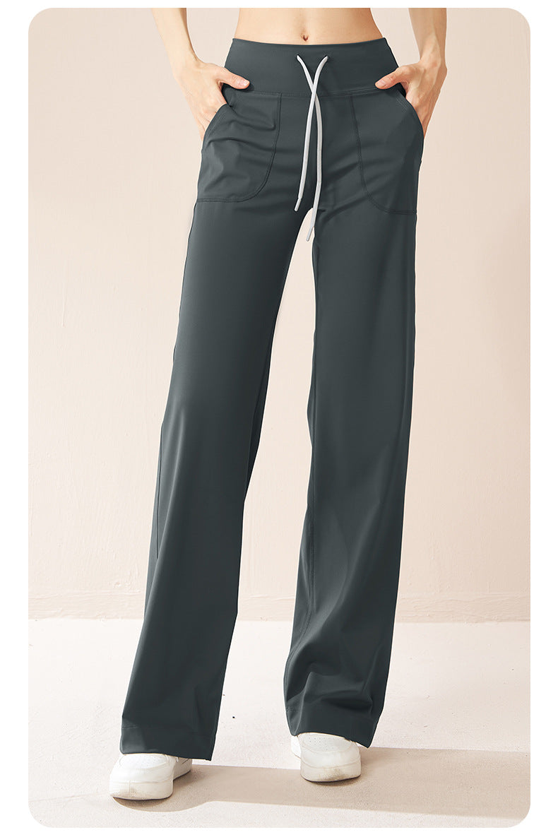 Women's High Waist Drawstring Wide Leg Yoga Pants, Loose Straight Hip Lifting Casual Sports Fitness Trousers
