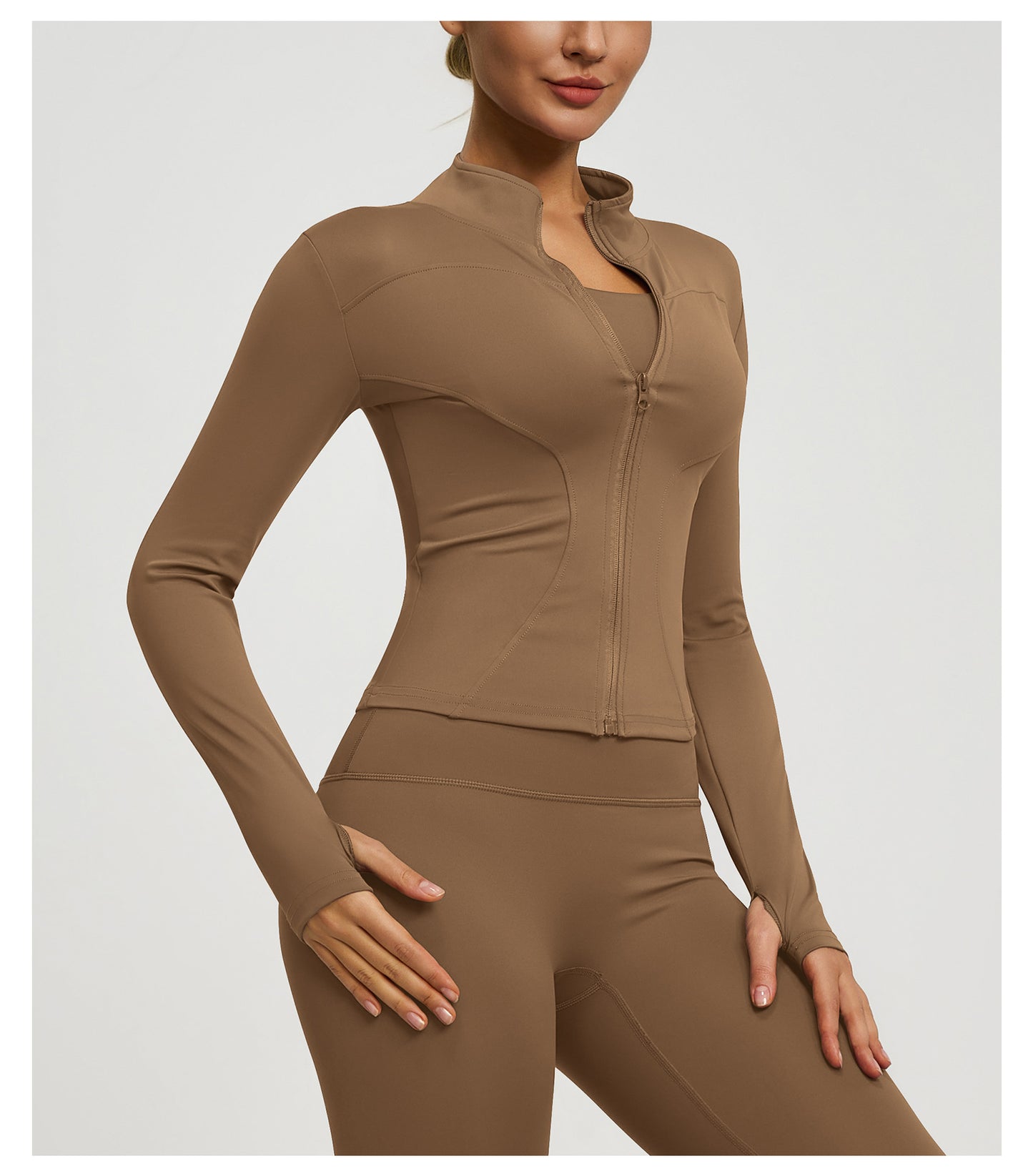 Women’s Zipper Yoga Jacket, Long Sleeve Sports Top for Running & Fitness Training