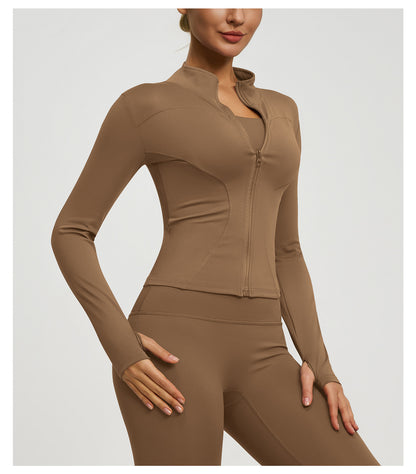 Women’s Zipper Yoga Jacket, Long Sleeve Sports Top for Running & Fitness Training