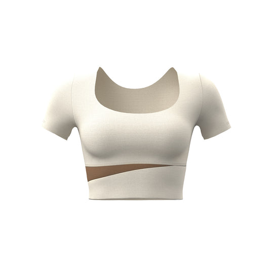 Women's Color Block Yoga Short Sleeve, Slim Fit Workout Top with Built-in Bra