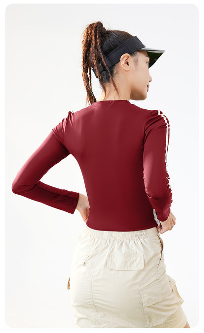 Women’s Ribbon Printed Crew Neck Long Sleeve Athletic Top, American Retro Ultra Soft Plush High Stretch Sports T-Shirt