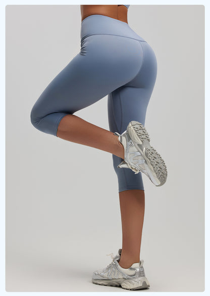 Women's High Waist 7/8 Fitness Pants, Elastic Hip Lifting Yoga Capris, Peach Butt Tight Sports Leggings
