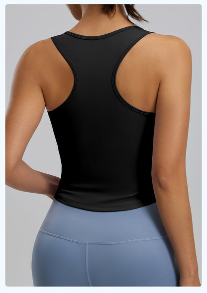 Peach Hip Yoga Tank Top, One-piece Fixed Cup Crew Neck Slim Anti-chafing Sports Vest