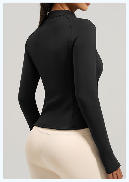 Peach Velvet Stand Collar Coat, Autumn Winter New Arrival, Fleece Lined Thickened Warm Yoga Jacket with Pockets