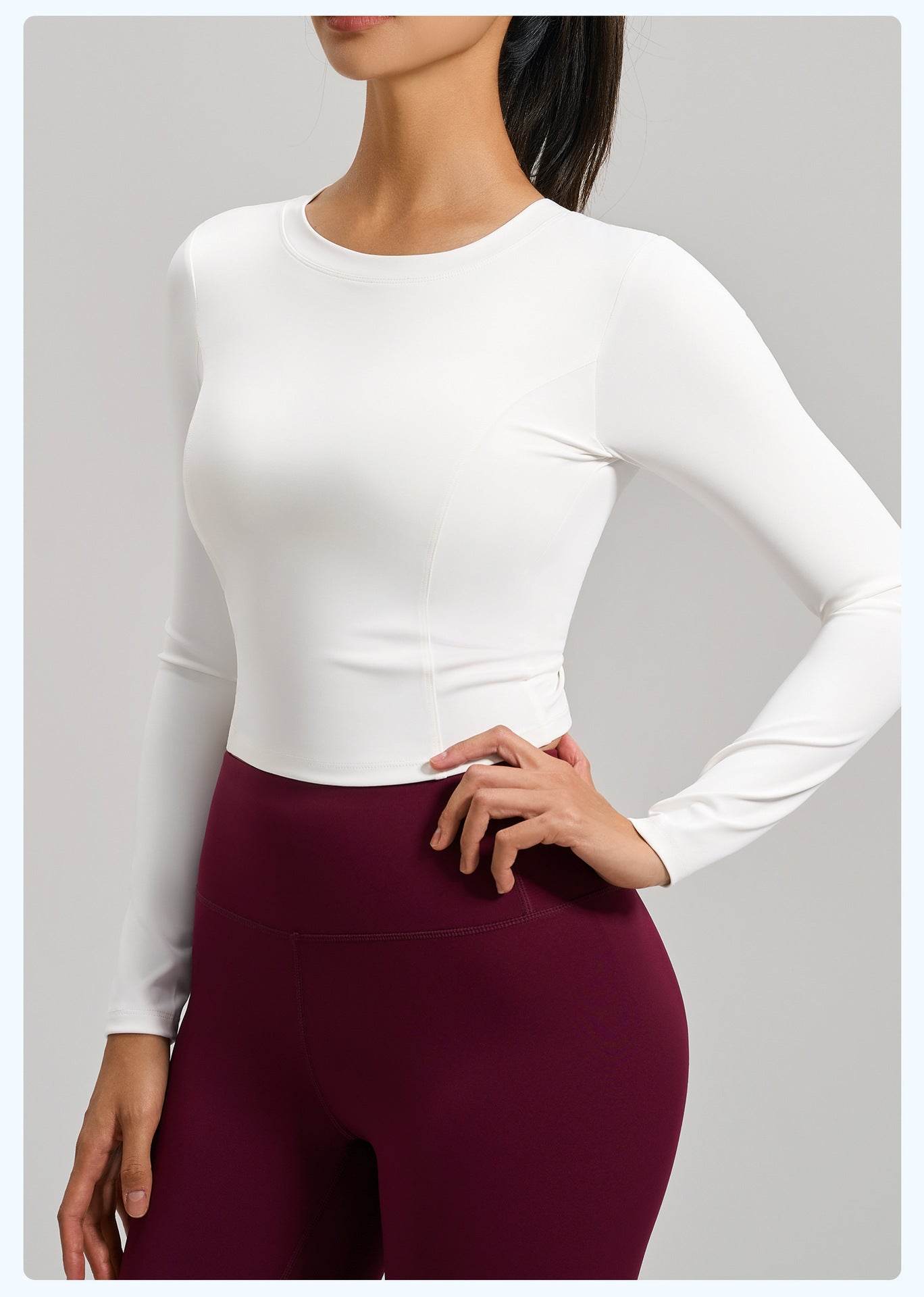 Women's New Ruched Slim Fit Long Sleeve Yoga Top, Beauty Back Design With Built-in Pads For Running Fitness