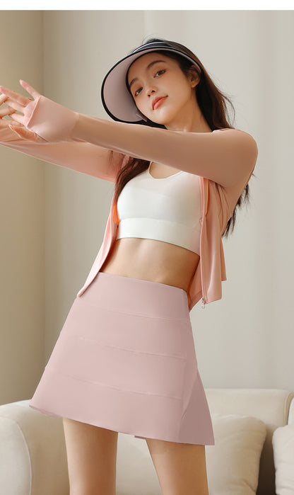 Women's Anti-Exposure Pleated Skort – Cool Ice Silk, 2-in-1 Design, High Waist, Stretch Plus Size A-Line Yoga & Active Skirt