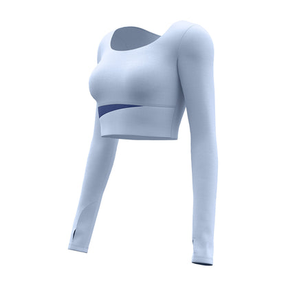 Women's Peach Color Block Long Sleeve Yoga Top, Naked Feel Slim Fit Sports Running Workout Shirt