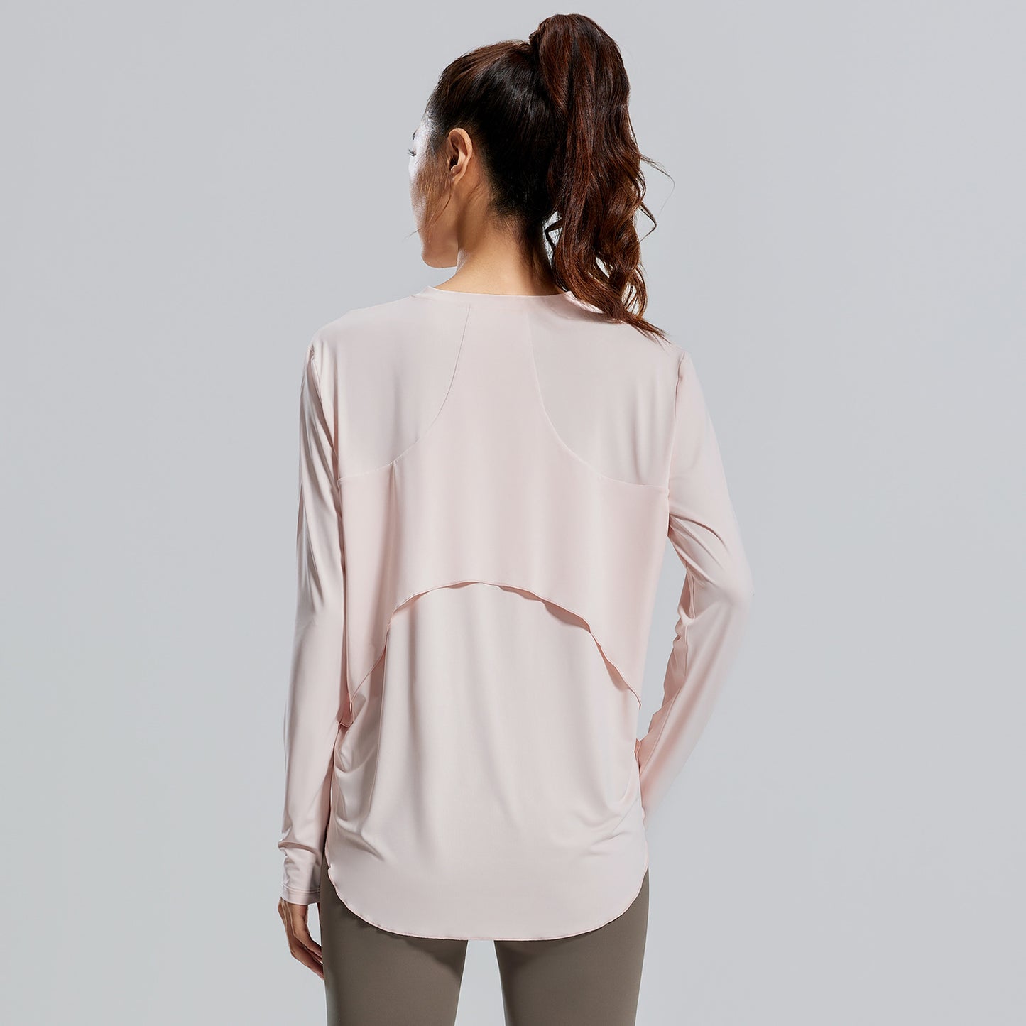 New Ice Silk Yoga Cover-Up, Round Neck, Loose Fit, Breathable & Versatile Long Sleeve Sports Yoga Shirt for Women