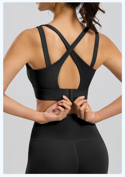 Women's Yoga Sports Bra, Push-Up Double Strap, Removable Pads, High-Impact Shockproof Naked Feeling Workout Bra