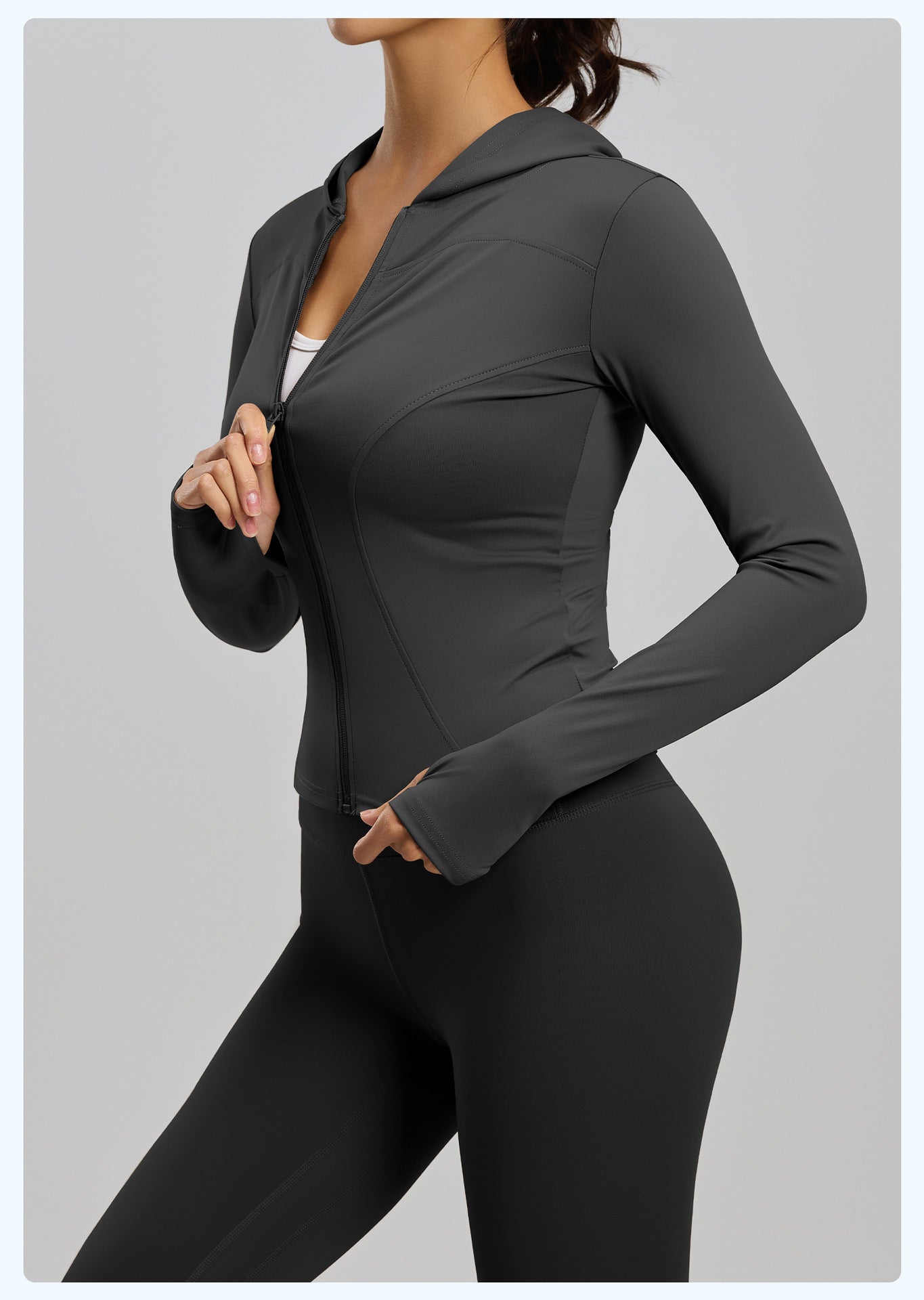 Women’s Slim Fit Hooded Yoga Jacket – Long Sleeve Sports Coat for Spring & Autumn, Running & Cycling