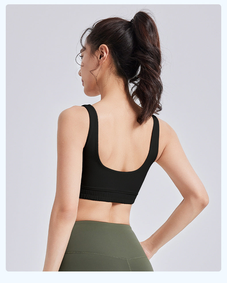 Striped U-Neck Yoga Bra - Dopamine Color, High-Impact Shockproof, Push-Up & Underarm Bulge Control Sports Bra