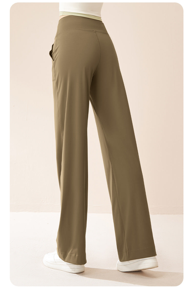 Women's High Waist Drawstring Wide Leg Yoga Pants, Loose Straight Hip Lifting Casual Sports Fitness Trousers
