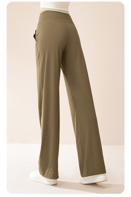 Women's High Waist Drawstring Wide Leg Yoga Pants, Loose Straight Hip Lifting Casual Sports Fitness Trousers