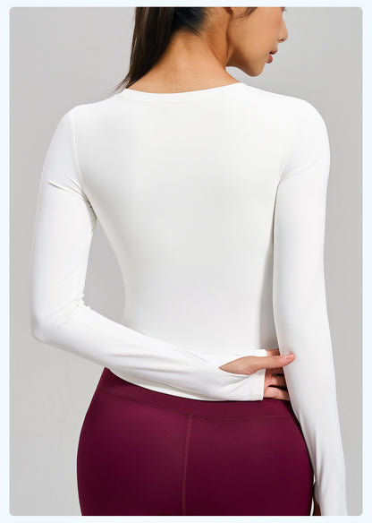 Women's New Long Sleeve Sports Top, Naked Feeling Slim Fit Running Shirt, Built-in Bra Yoga Workout Tee