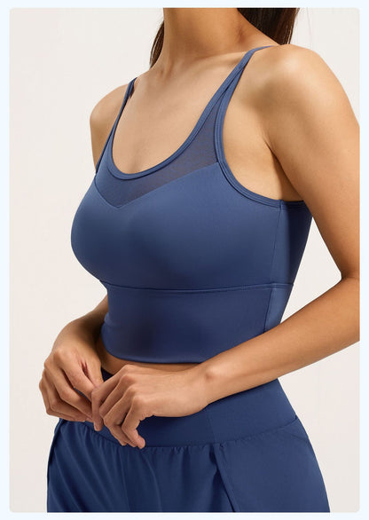 Women's Crisscross Back Sports Bra, Shockproof Push Up Fixed Shape Thin Strap Yoga Fitness Bralette