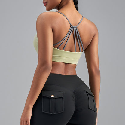 Women's Summer Color Block Sports Bra, High Impact Shockproof Push Up Beauty Back Yoga Workout Top for Running Fitness