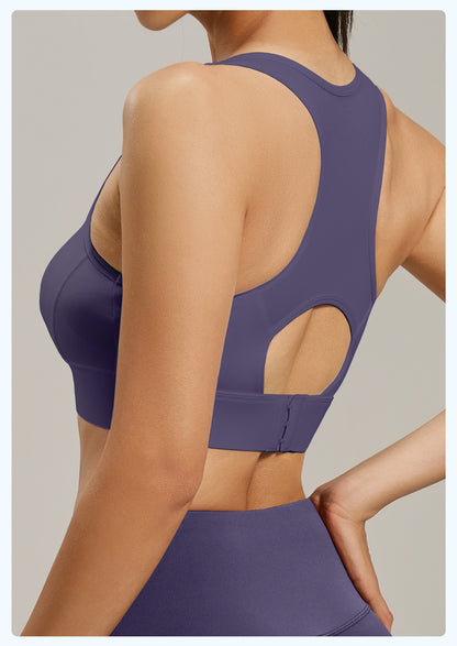 Women's Racer Back Sports Bra Adjustable Hook Closure High Support Shockproof Yoga Bra