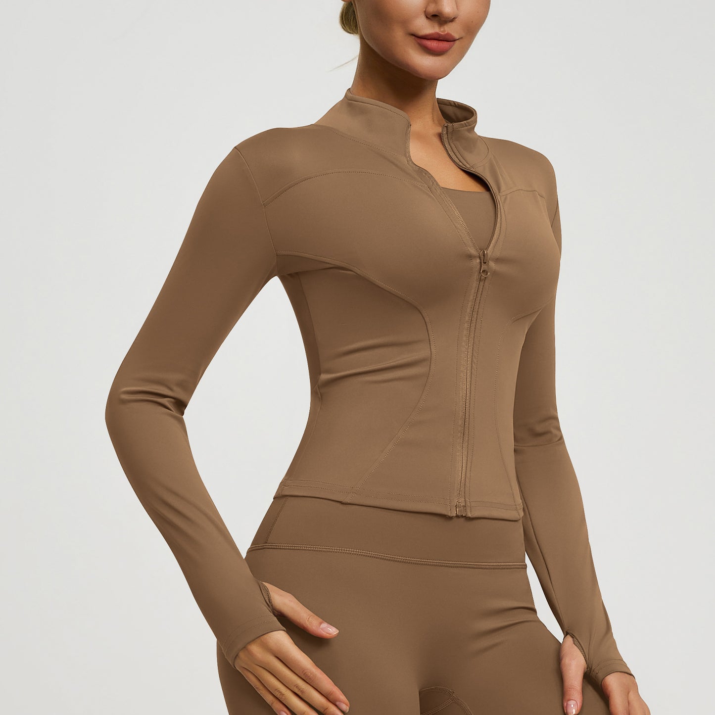 Women’s Zipper Yoga Jacket, Long Sleeve Sports Top for Running & Fitness Training