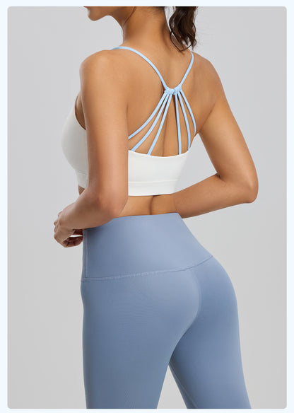 Women's Six String Cross Back Sports Bra, Summer Dopamine Thin Style, Shockproof Yoga Fitness Bra