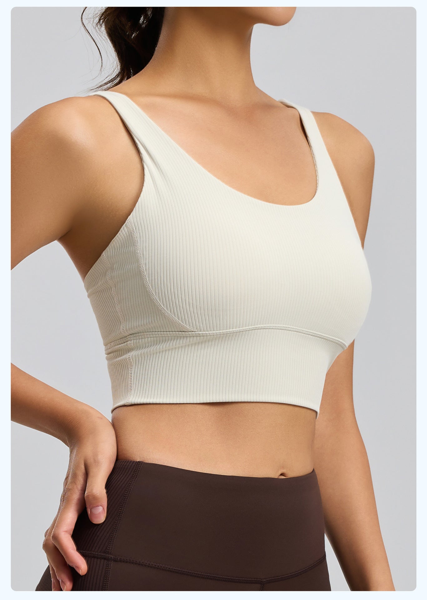 Women’s Striped Compression Fitted Sports Bra Vest, Integrated Contour Cups Cutout Racerback Active Tank for Yoga & Fitness Workouts