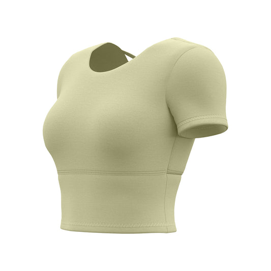 Women's Backless Beauty Yoga Short Sleeve, Naked Feel Slim Fit Sports Top with Built-in Pads, Stylish Workout Wear