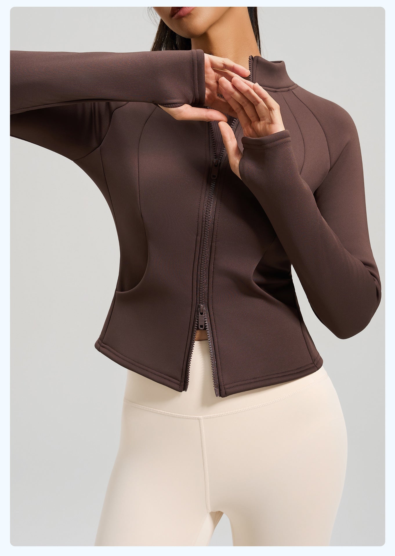 Peach Velvet Stand Collar Coat, Autumn Winter New Arrival, Fleece Lined Thickened Warm Yoga Jacket with Pockets