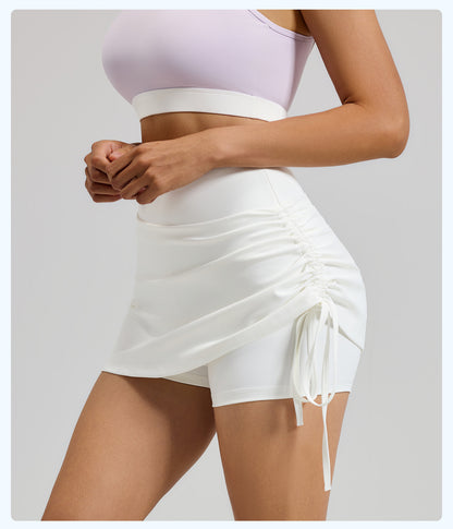 New Ruched Sports Skort Women, High Waist Anti-Exposure Running Shorts, 2-in-1 Short Yoga Skort