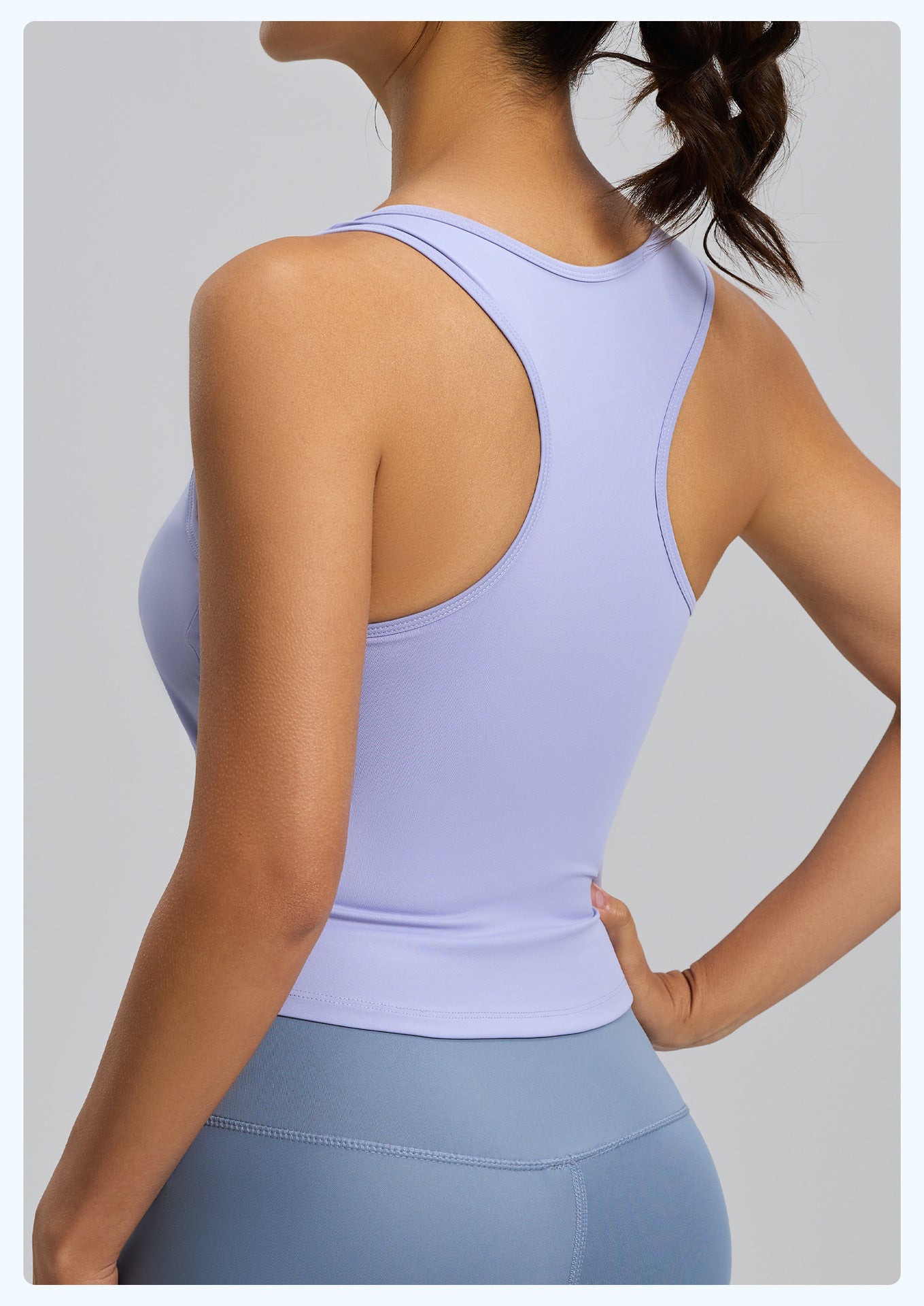 Peach Hip Yoga Tank Top, One-piece Fixed Cup Crew Neck Slim Anti-chafing Sports Vest