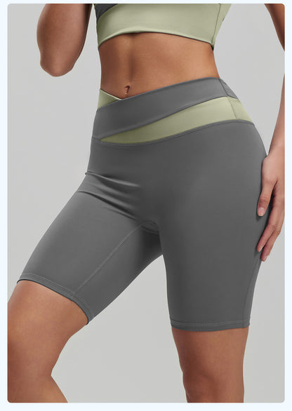 Color Block No VPL Yoga Shorts, High Elastic Slim Fit 5 Inch Biker Shorts for Fitness & Running