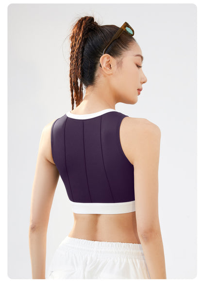 Vertical Striped Color Block Yoga Sports Bra for Women, High Impact Shockproof, Fixed Cups, Thin Padding