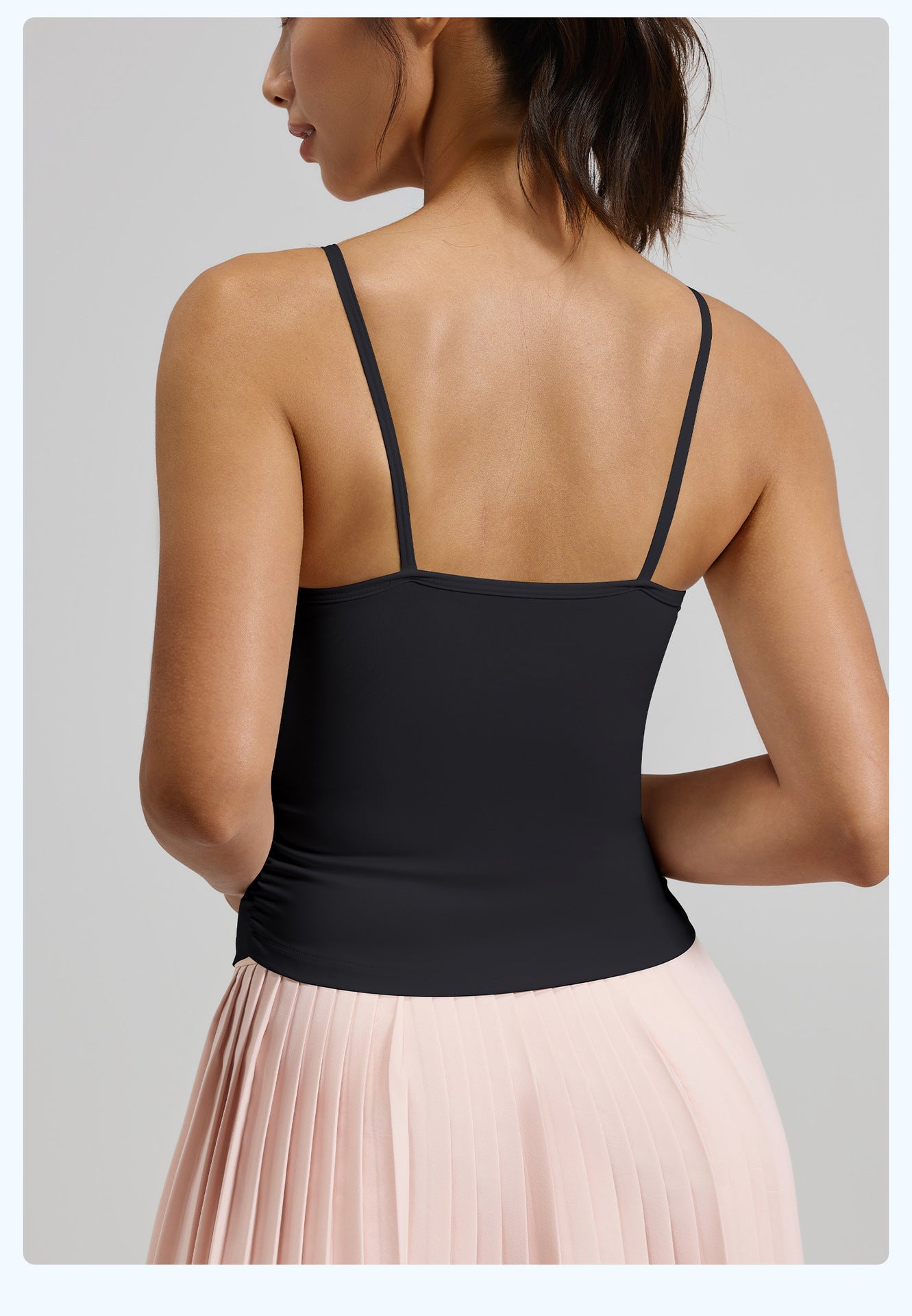 Women’s Waist Cinched Ruched Yoga Tank Top, Integrated Fixed Cup Camisole Bra with Compression Contour Fit for Daily Fitness Training
